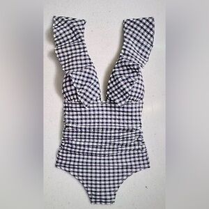NWT J.crew Ruched ruffle one piece swimsuit size 12 blue gingham